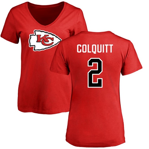 Women Kansas City Chiefs 2 Colquitt Dustin Red Name and Number Logo Slim Fit TShirt
